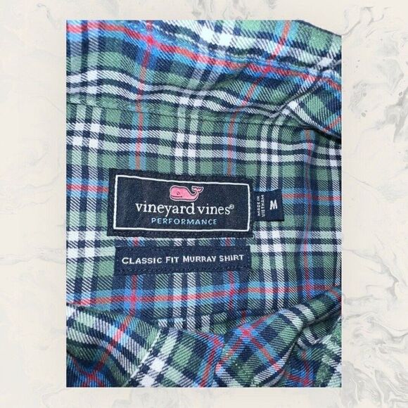 Vineyard Vines Performance Classic Fit Murray Blue Green Shirt Men’s Size Medium - Picture 5 of 7